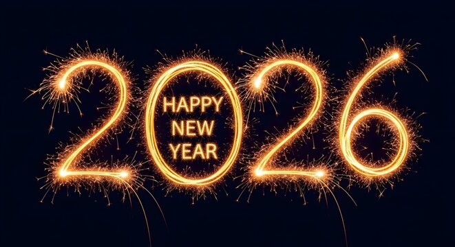 Sparkling 2026 happy new year celebration on dark background