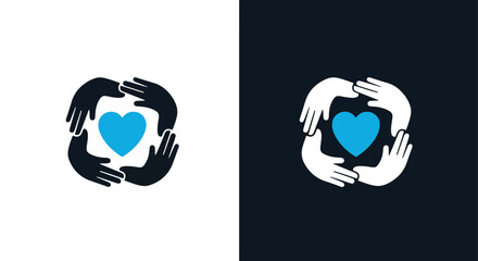 Hands holding a heart symbolizing love - Vector icon symbol for website - Icon vector - Blue icon vector - Line and glyph solid icon and logo template