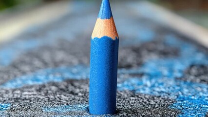 A blue pencil partially buried in the earth, ideal for scenes where a creative idea or message is being conveyed