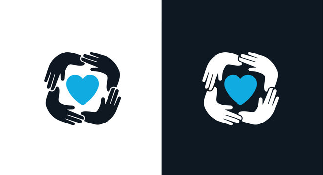 Hands holding a heart symbolizing love - Vector icon symbol for website - Icon vector - Blue icon vector - Line and glyph solid icon and logo template