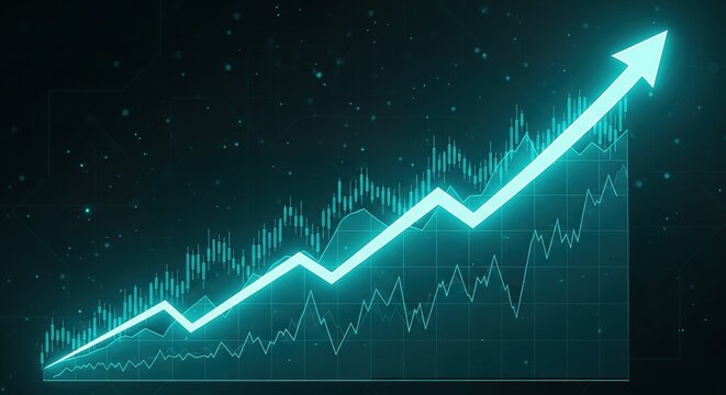Financial market growth chart with rising arrow data visualization