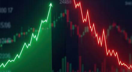 Stock market chart showing upward green trend and downward red