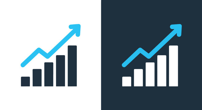 Business growth chart with upward trend - Vector icon symbol for website - Icon vector - Blue icon vector - Line and glyph solid icon and logo template