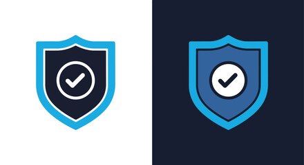 Blue shield icon with checkmark vector - Vector icon symbol for website - Icon vector - Blue icon vector - Line and glyph solid icon and logo template