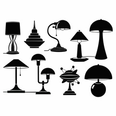 Collection of various table lamps and floor lamps silhouettes.