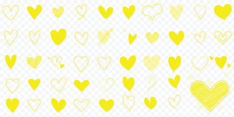Doodle hearts sketch set. Various different hand drawn heart icon love collection isolated on transparent. Red heart symbol for Valentines Day. Hand Sketched Heart Scatter Seamless Vector Pattern Pack
