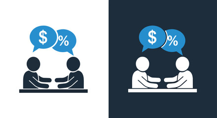 Business people discussing financial terms - Vector icon symbol for website - Icon vector - Blue icon vector - Line and glyph solid icon and logo template