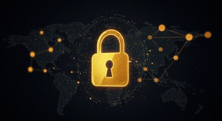 Golden padlock symbolizing digital security and global network protection