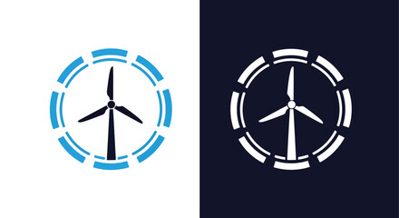 Wind turbine icon in blue and white - Vector icon symbol for website - Icon vector - Blue icon vector - Line and glyph solid icon and logo template