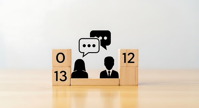 Wooden blocks depict business communication between people for cooperation concept