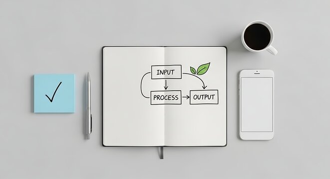 Workflow process input process output diagram in a notebook representing ecology