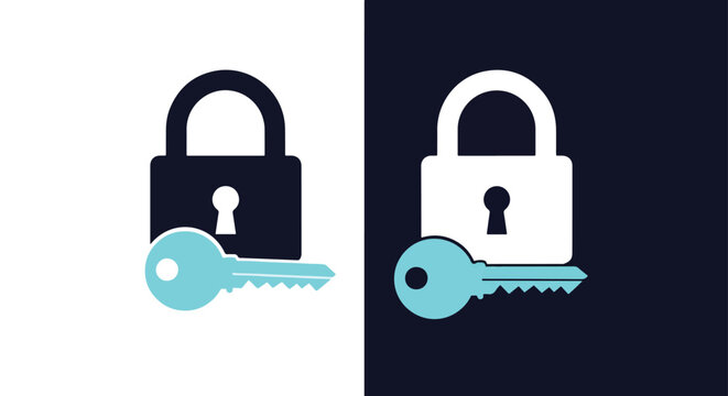 Two padlocks with keys in different colors - Vector icon symbol for website - Icon vector - Blue icon vector - Line and glyph solid icon and logo template