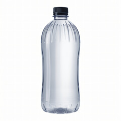 Transparent curvy plastic water bottle with black cap isolated on clean studio background