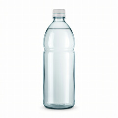 Transparent cylindrical water bottle with light blue tint and screw cap isolated