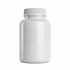 White plastic supplement container with ribbed screw lid isolated on clean studio background