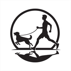 Runner with Dog in Park vector silhouette outline logo design concept illustration