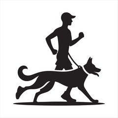 Runner with Dog in Park vector silhouette outline logo design concept illustration