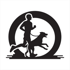 Runner with Dog in Park vector silhouette outline logo design concept illustration