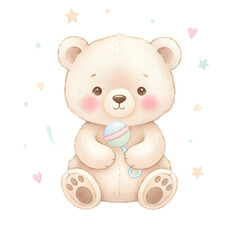 Obraz premium Watercolor Cute Teddy Bear Illustration, Adorable Nursery Animal Art, Soft Children’s Bear Drawing