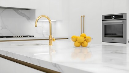 Luxury contemporary home interior design featuring a clean, modern kitchen with a steel sink, wooden floor, and new cabinet furniture