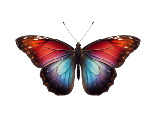 Vibrant butterfly with stunning red, purple, and blue wings, captured in exquisite detail. Perfect for adding a touch of nature and beauty to any design project. High-quality PNG with transparent b