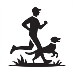 Runner with Dog in Park vector silhouette outline logo design concept illustration