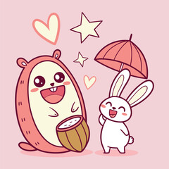 Cute Kawaii Character Enjoying and Playful Style