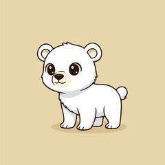 Cute cartoon polar bear cub standing with a sweet, friendly expression. Adorable Arctic wildlife illustration perfect for kids books, posters, stickers, nursery decor, and educational materials.