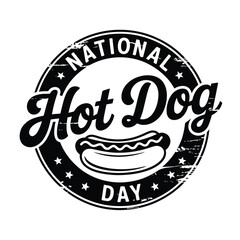 Vintage national hot dog day stamp with hot dog illustration