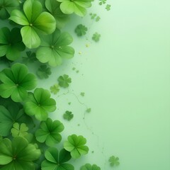 Fresh green clover leaves, vibrant white background.
