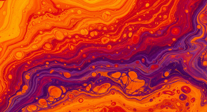 abstract, fluid art, acrylic pour, texture, vibrant, colorful, modern, artistic, swirl, macro, glossy, pattern, orange, red, purple, contemporary, design, background, paint, flow - Powered by Adobe