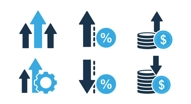 Financial growth and decline icons - Vector icon symbol for website - Icon vector - Blue icon vector - Line and glyph solid icon and logo template