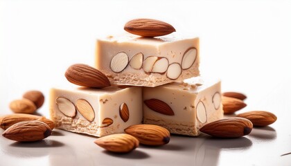 stacked almond nougat with almonds