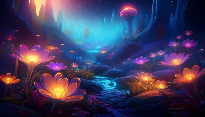glowing flowers in a mystical landscape