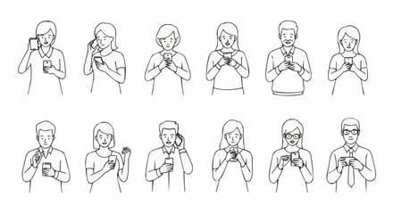 Diverse group of people using smartphones for communication and social interaction.