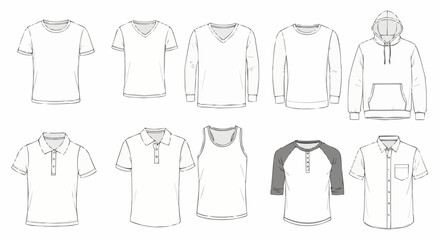 Collection of Mens Shirt and Top Apparel Templates.