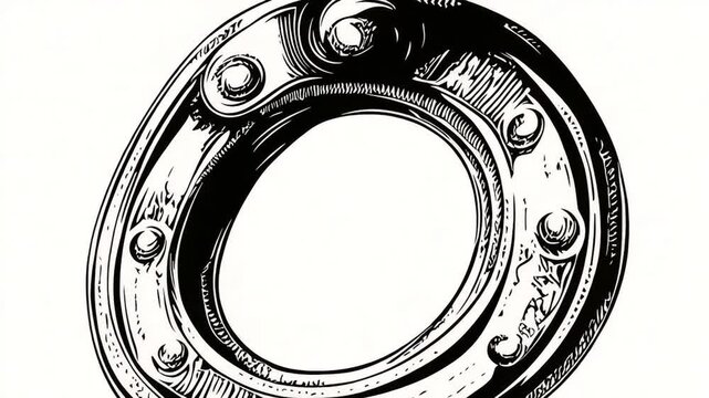 A simple black and white drawing of a horseshoe, useful for various designs and concepts