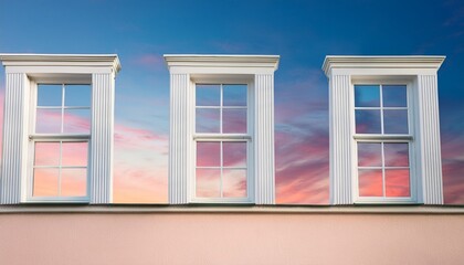 white window frames against a pastel sky