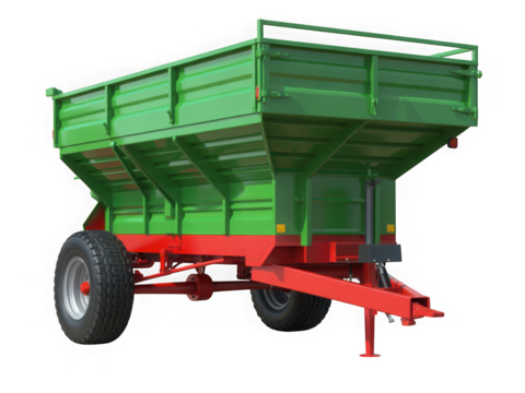 Green and red agricultural trailer heavy duty equipment isolated on transparent background