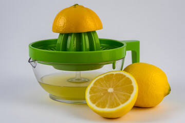 Fresh lemon juice extraction using a green juicer for healthy lifestyle