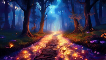 enchanting glowing forest path