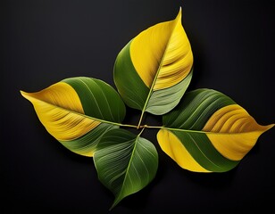 green with yellow leaves isolated and black background