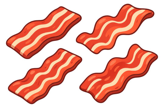 Bacon strips cartoon vector illustration for breakfast, cooking, and food themes, on transparent background