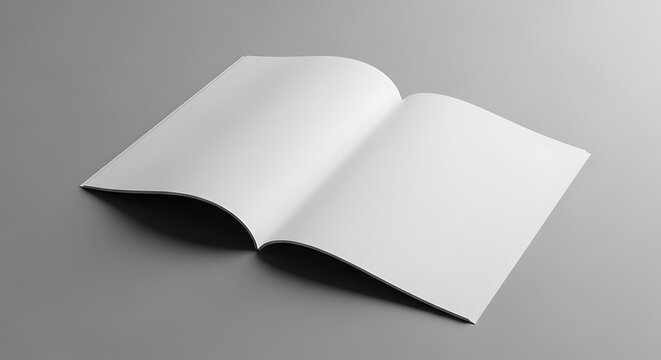 Open blank magazine or brochure mockup on a grey background, ready for custom design, advertising, or educational content