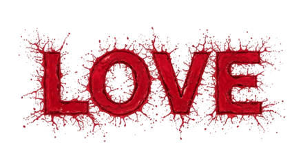 The word love written in red with a splash effect, isolated on transparent background a vibrant and dynamic representation of affection, perfect for valentines day or romantic themes, conveying passio