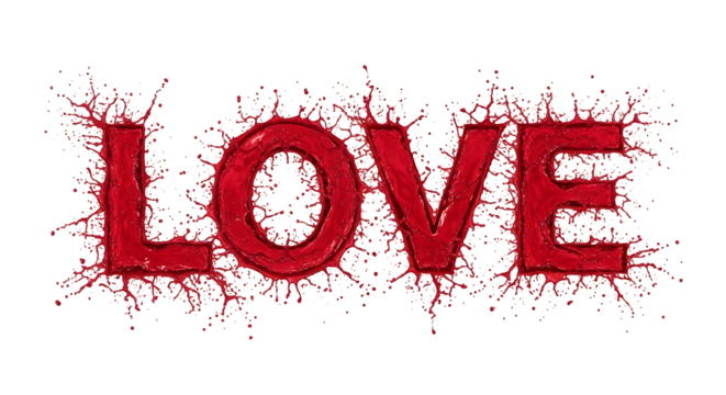 The word love written in red with a splash effect, isolated on transparent background a vibrant and dynamic representation of affection, perfect for valentines day or romantic themes, conveying passio