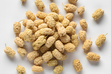 White mulberry berries fresh organic healthy food raw diet nutrition closeup view