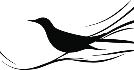 simple black line art bird silhouette with flowing motion strokes, white background, minimal vector composition 1