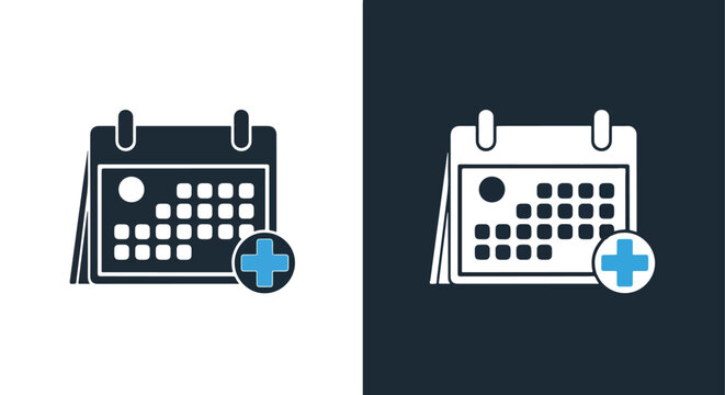 Calendar icons with plus sign on dark background - Vector icon symbol for website - Icon vector - Blue icon vector - Line and glyph solid icon and logo template