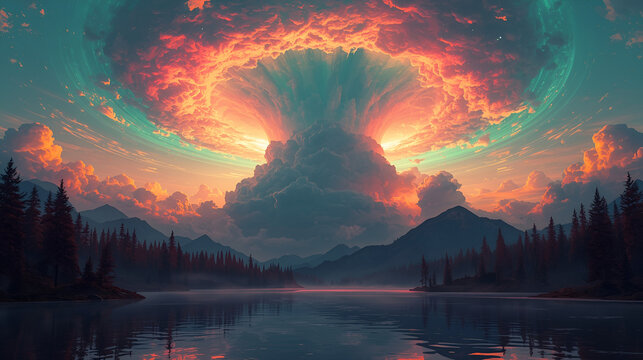 sunset over the lake - Powered by Adobe